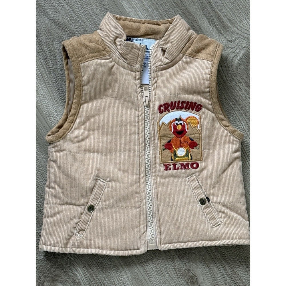 Nicole Miller Elmo Sesame Street Corduroy Vest Tan Vintage Y2K 12M 12 Months